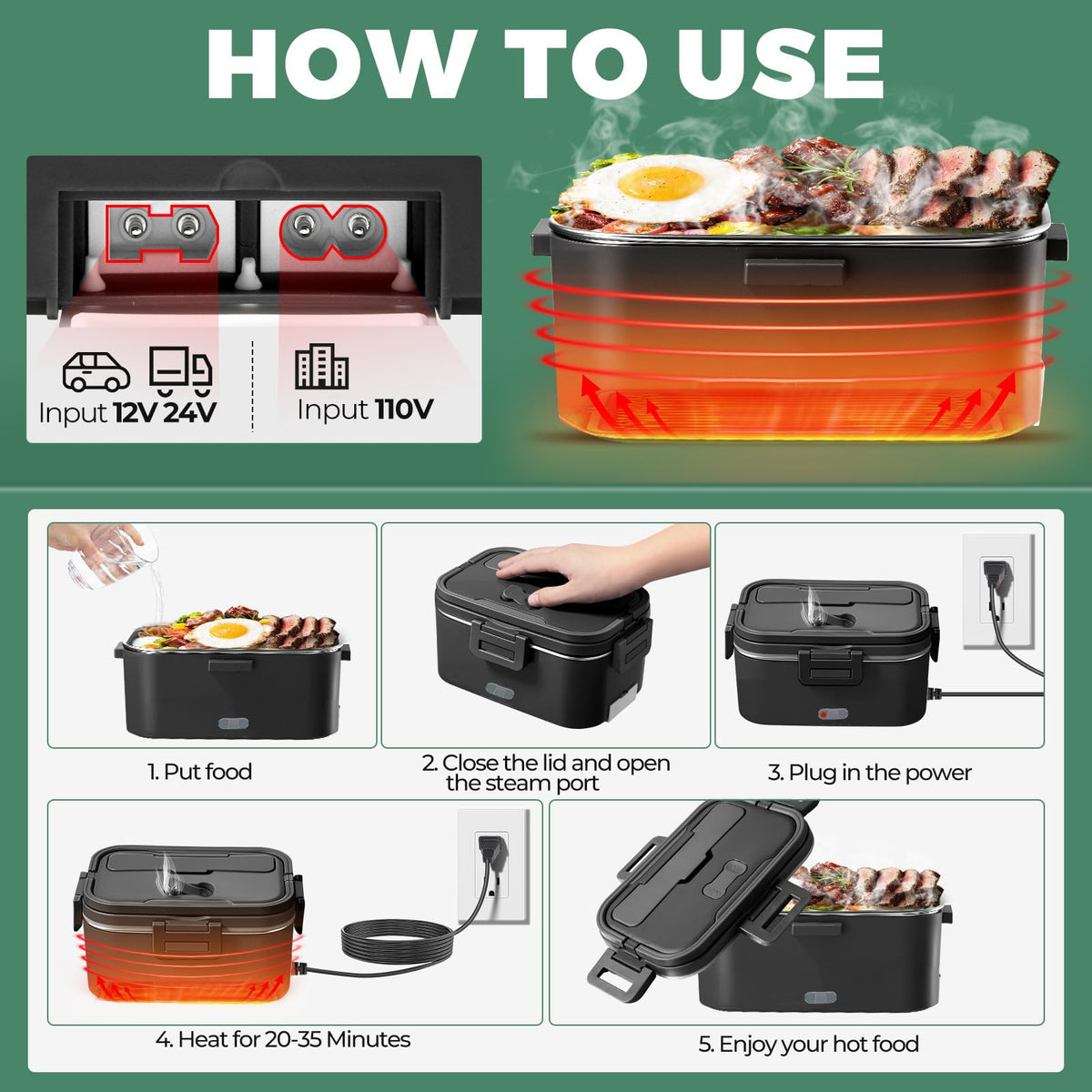 Vidaskeci electric lunch box in car setup for on-the-go warmth