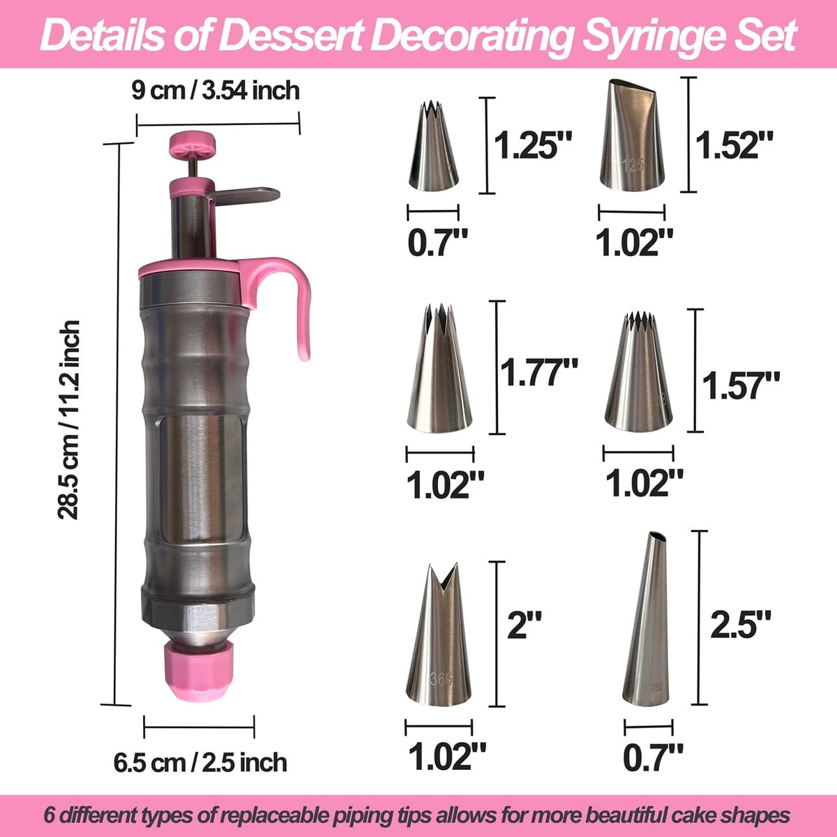VIEASST cake decorating gun close-up showing precision nozzles for detailed piping