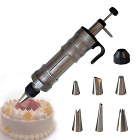 VIEASST dessert decorating syringe set pack, six nozzles for versatile frosting patterns.