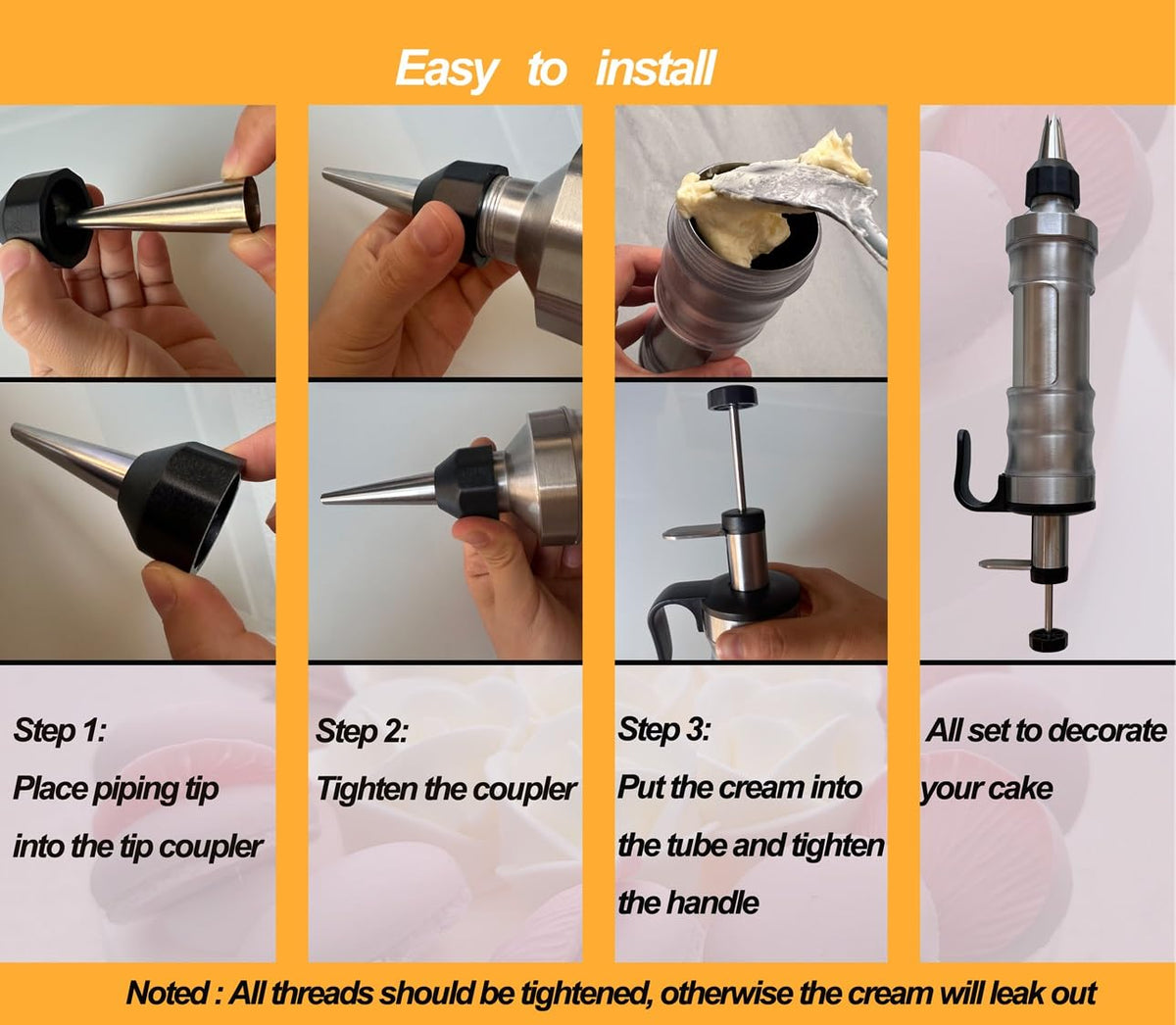 VIEASST syringe design with large opening facilitates quick cream filling.
