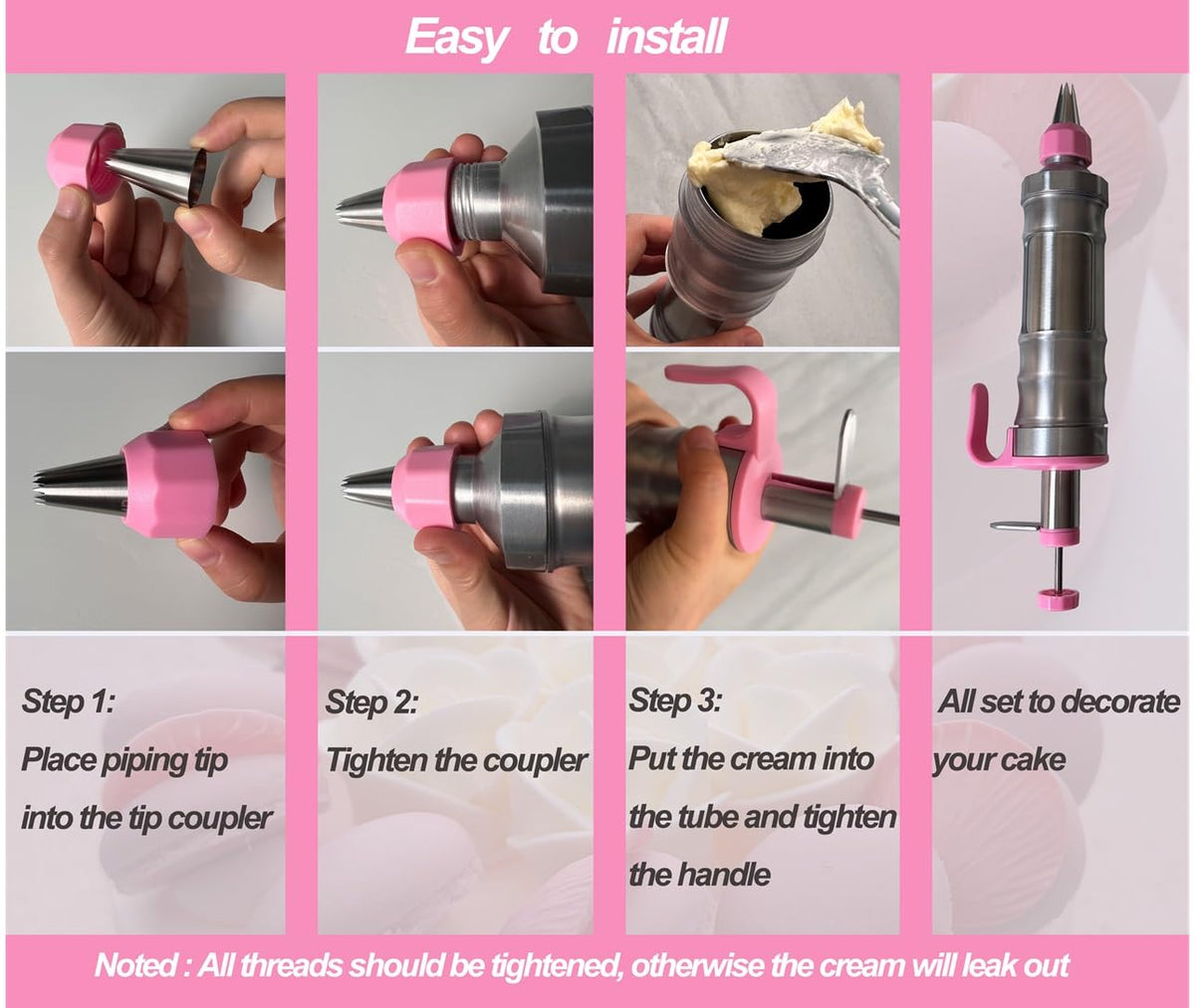 VIEASST stainless steel cupcake decorating kit demonstrates durable, food-safe materials