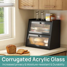 Viewcare double-layer bread box interior highlights capacity for multiple loaves.