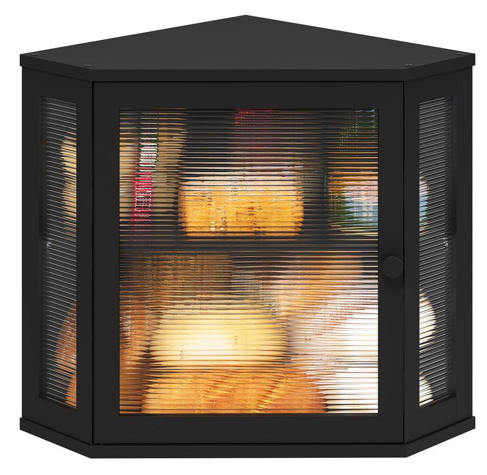 Viewcare corner bread box in black bamboo with two roomy shelves for bread