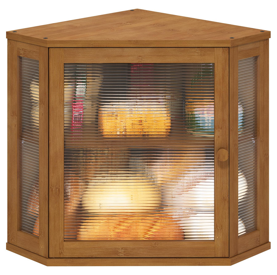 Viewcare corner bread box in bamboo with large capacity for loaves