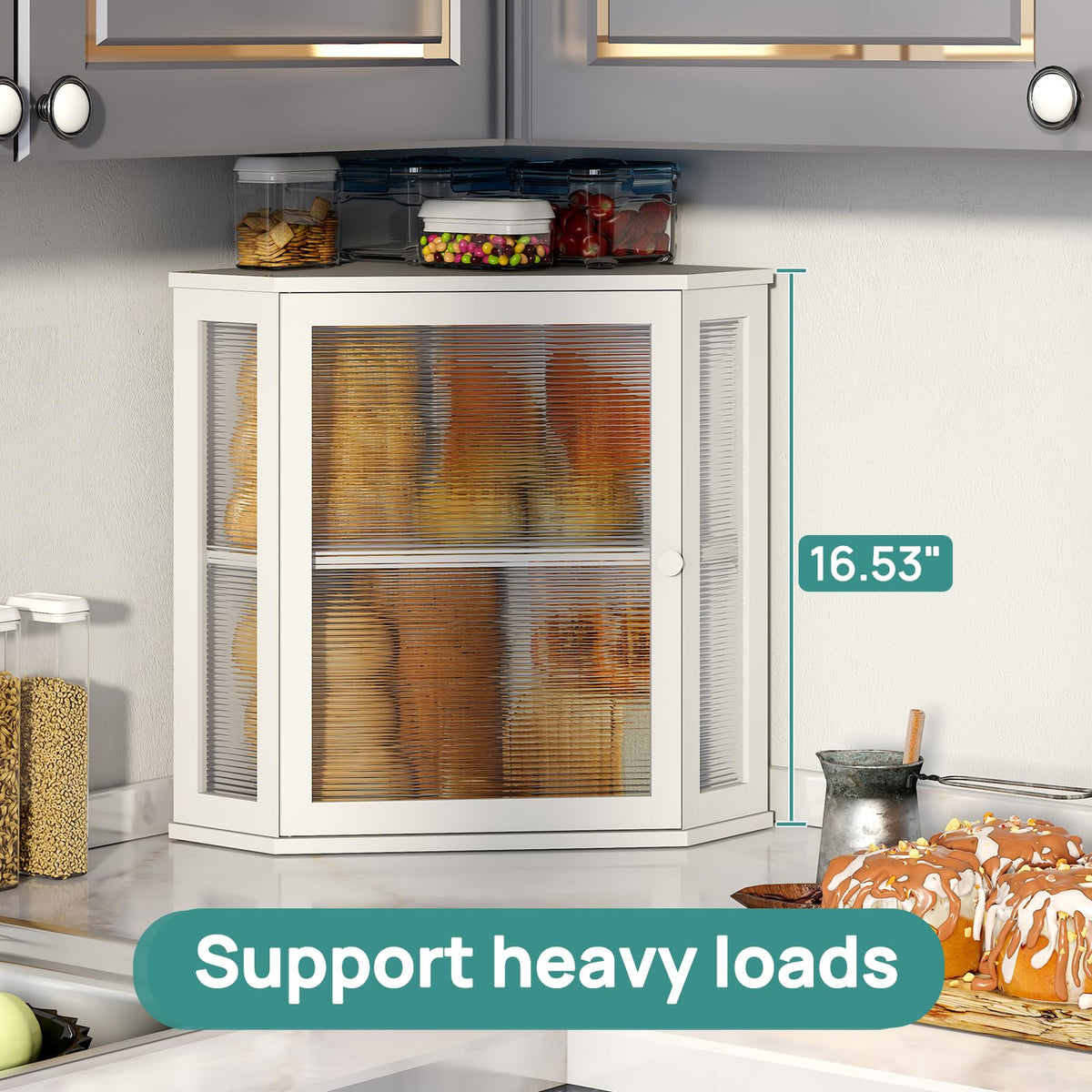 Viewcare two-layer storage reveals ample space for bread and pastries