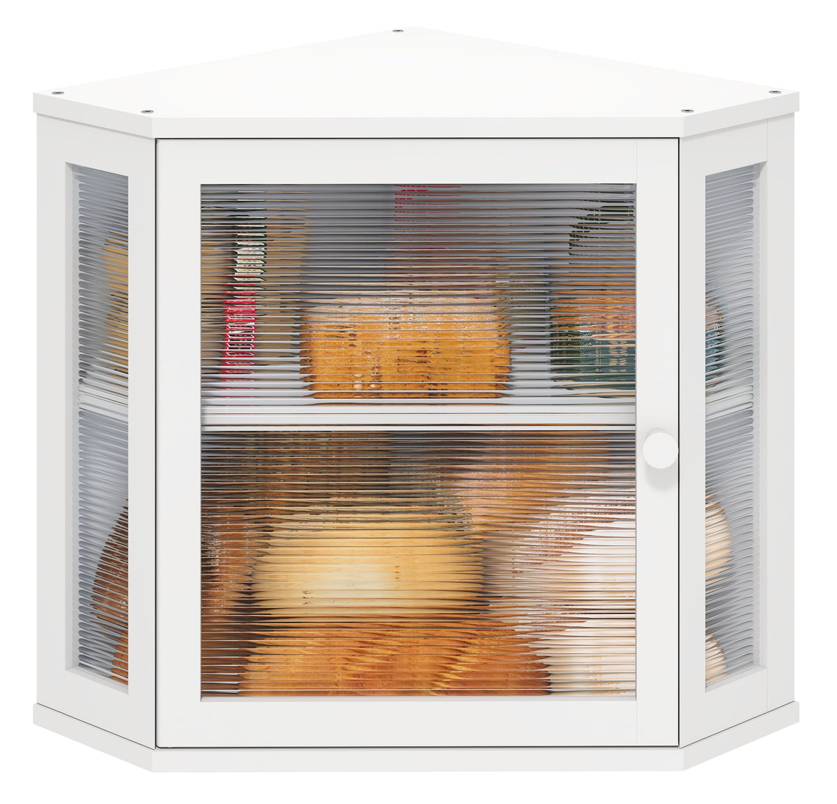 Viewcare white bread box front panel with bamboo finish on a kitchen counter