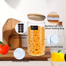 VIEWELLD dishwasher-safe glass jars with wooden lids for easy care.