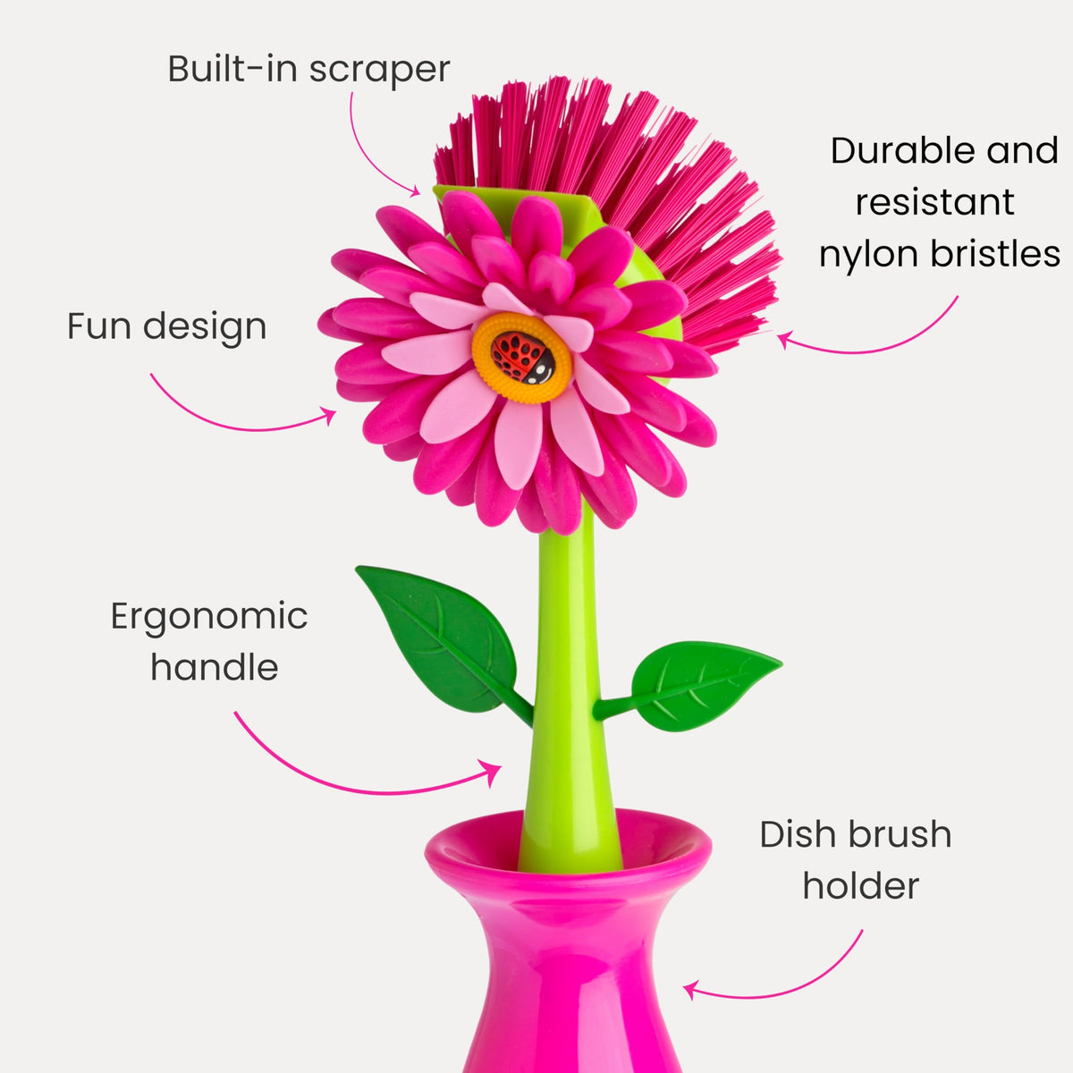 Vigar Flower Power bristles close up showing durable nylon scrub for tough stains