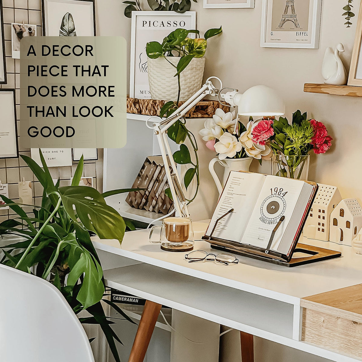 Vigo Wood Cookbook Stand holds pages open for hands-free cooking.