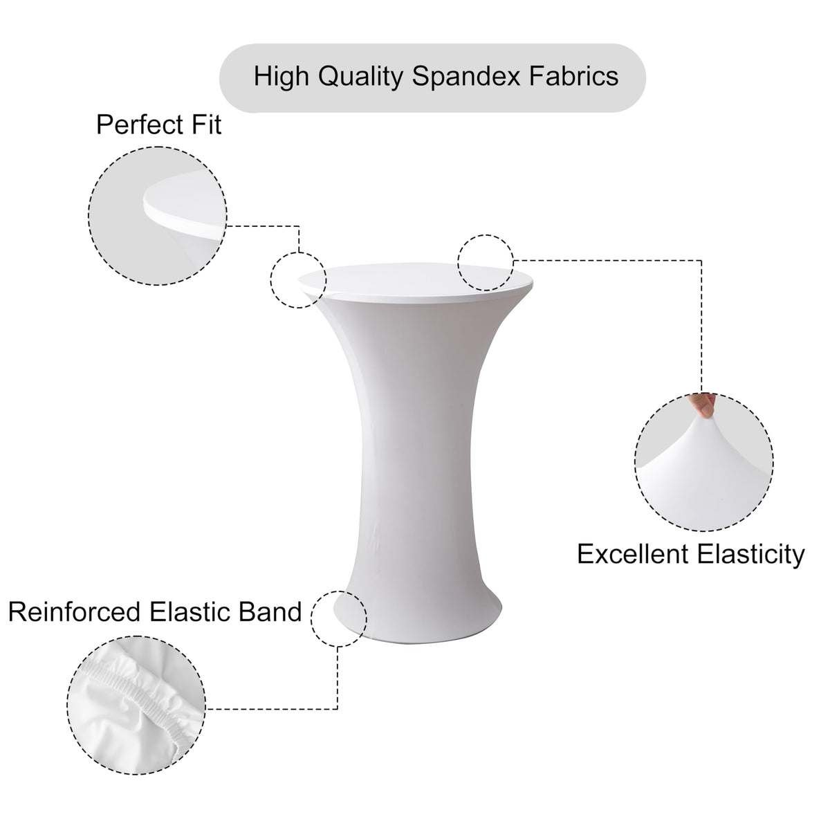 Viiamacki highboy bar tablecloth offers a clean, snug silhouette for elevated events