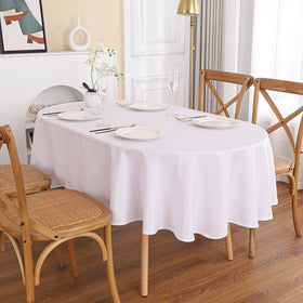 Viiamacki white oval tablecloth 60x84 inches for elegant dining and easy care.