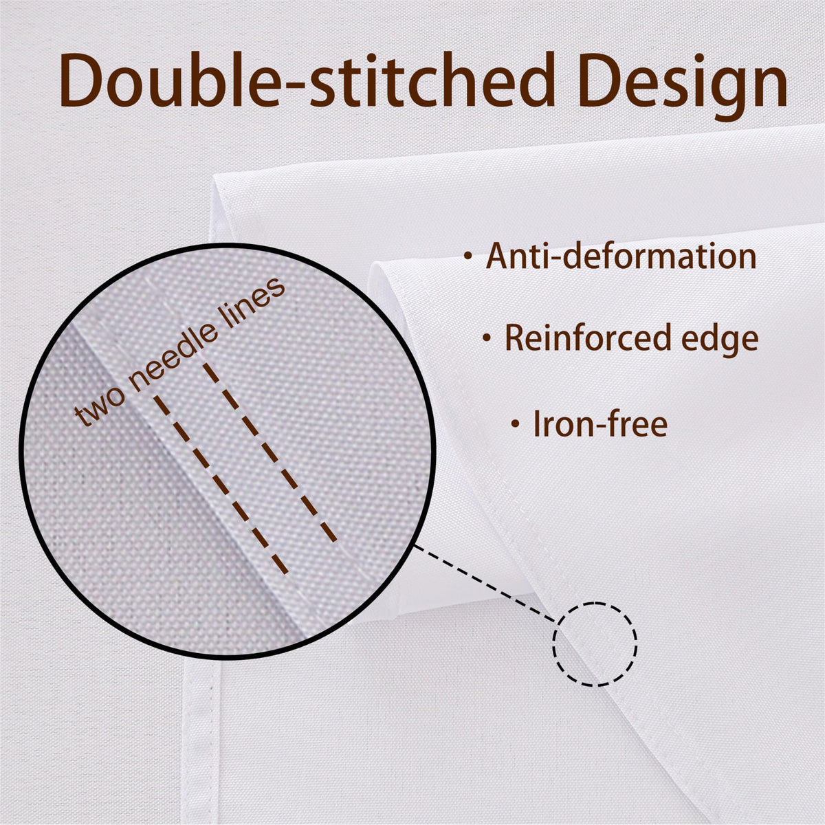 Viiamacki tablecloth with wrinkle-resistant edge stitching for a crisp look.