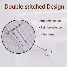 Viiamacki tablecloth with wrinkle-resistant edge stitching for a crisp look.