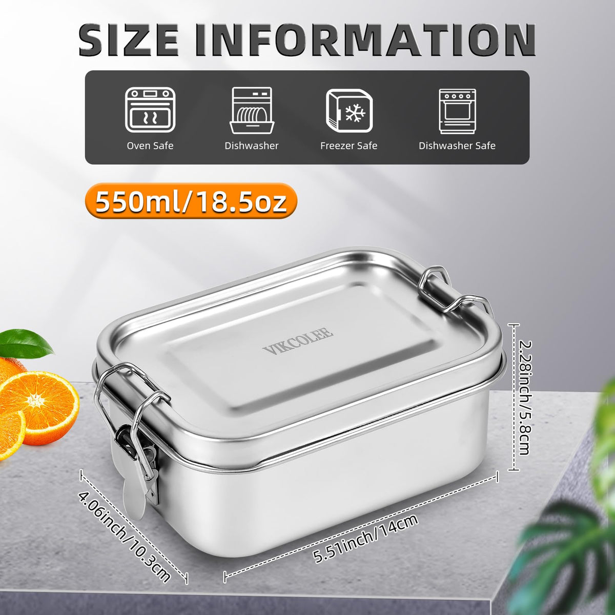 VIKCOLEE stainless steel lunch container showing leak-proof lid in action.