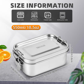 VIKCOLEE stainless steel lunch container showing leak-proof lid in action.