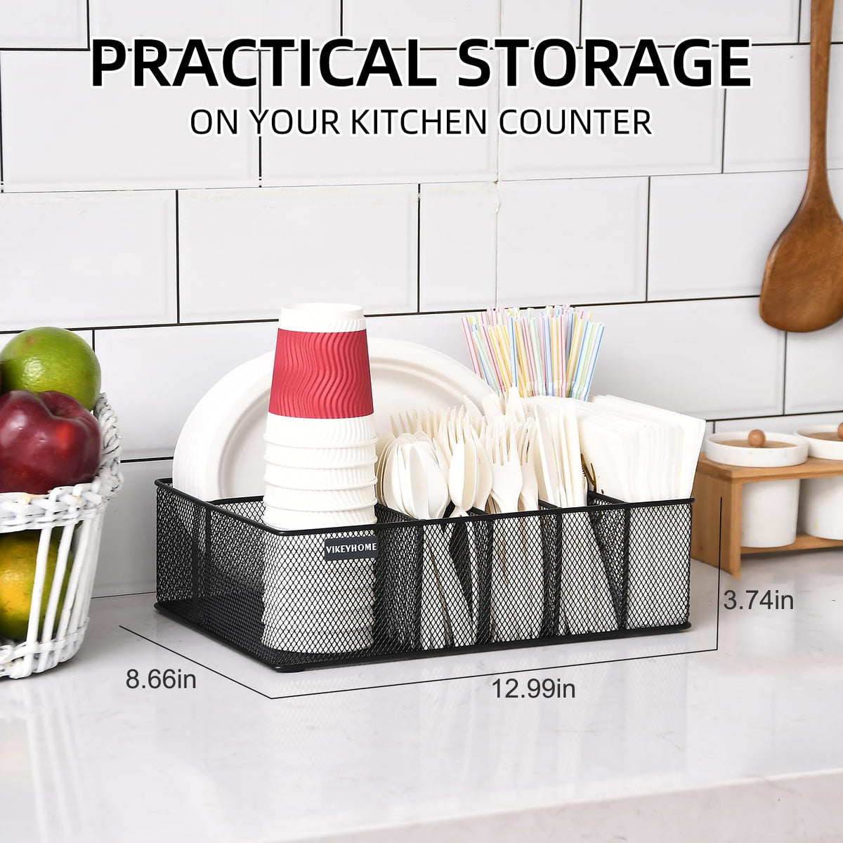 VIKEYHOME napkin holder compartment keeps napkins ready for meals and clean-up.