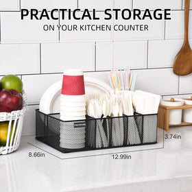 VIKEYHOME napkin holder compartment keeps napkins ready for meals and clean-up.