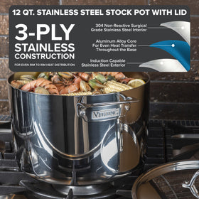 Viking 12-quart stock pot heat distribution enables faster boils