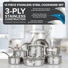 Viking 3-ply stainless steel construction for even heating and induction readiness