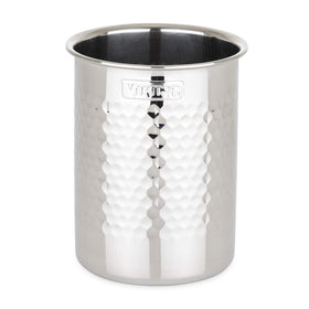 Viking hammered stainless steel utensil crock on a counter for easy access to utensils.