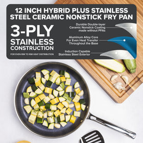 Viking Hybrid Plus 3-Ply clad construction close-up highlighting even heat transfer
