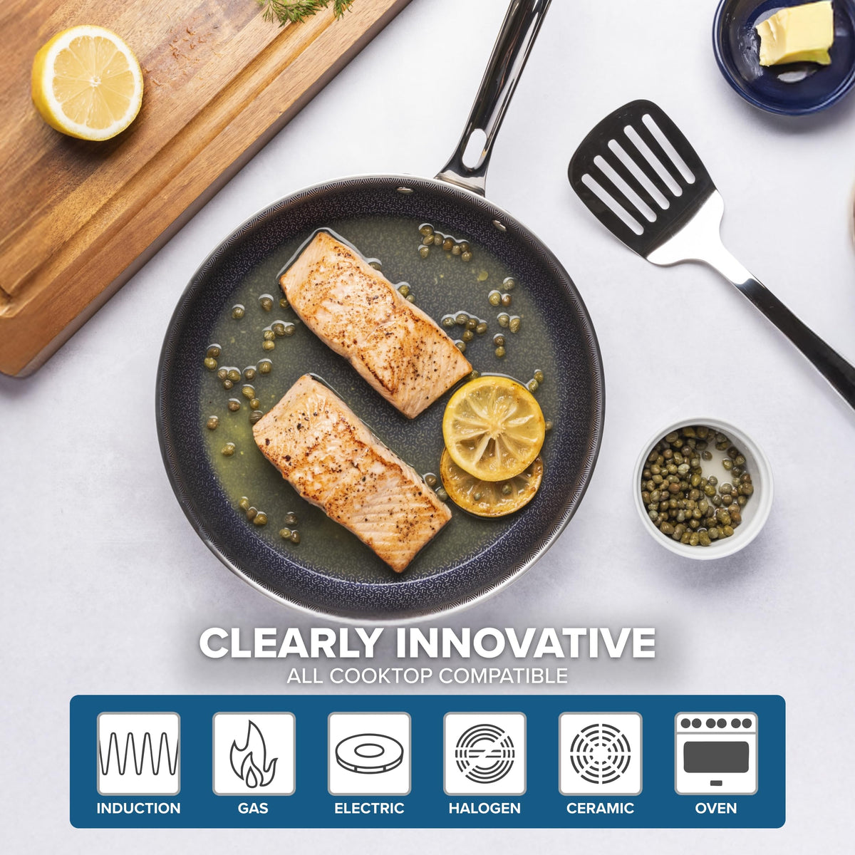 Durable Viking Hybrid Plus surface designed to withstand metal utensils without damage.