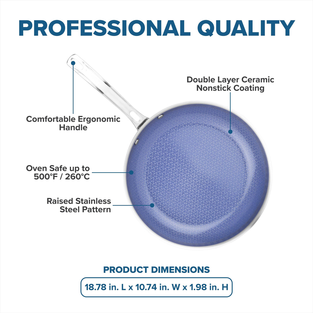 Raised stainless steel pattern on Viking Hybrid Plus surface protects coating during use.