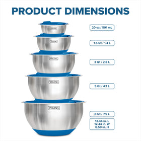 Viking 5 qt mixing bowl featuring non-slip base for stability on counters.