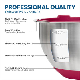 Viking bowls' non-slip silicone base prevents spills on counters.