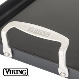 Viking griddle is dishwasher safe, with coating-preserving cleaning in mind.