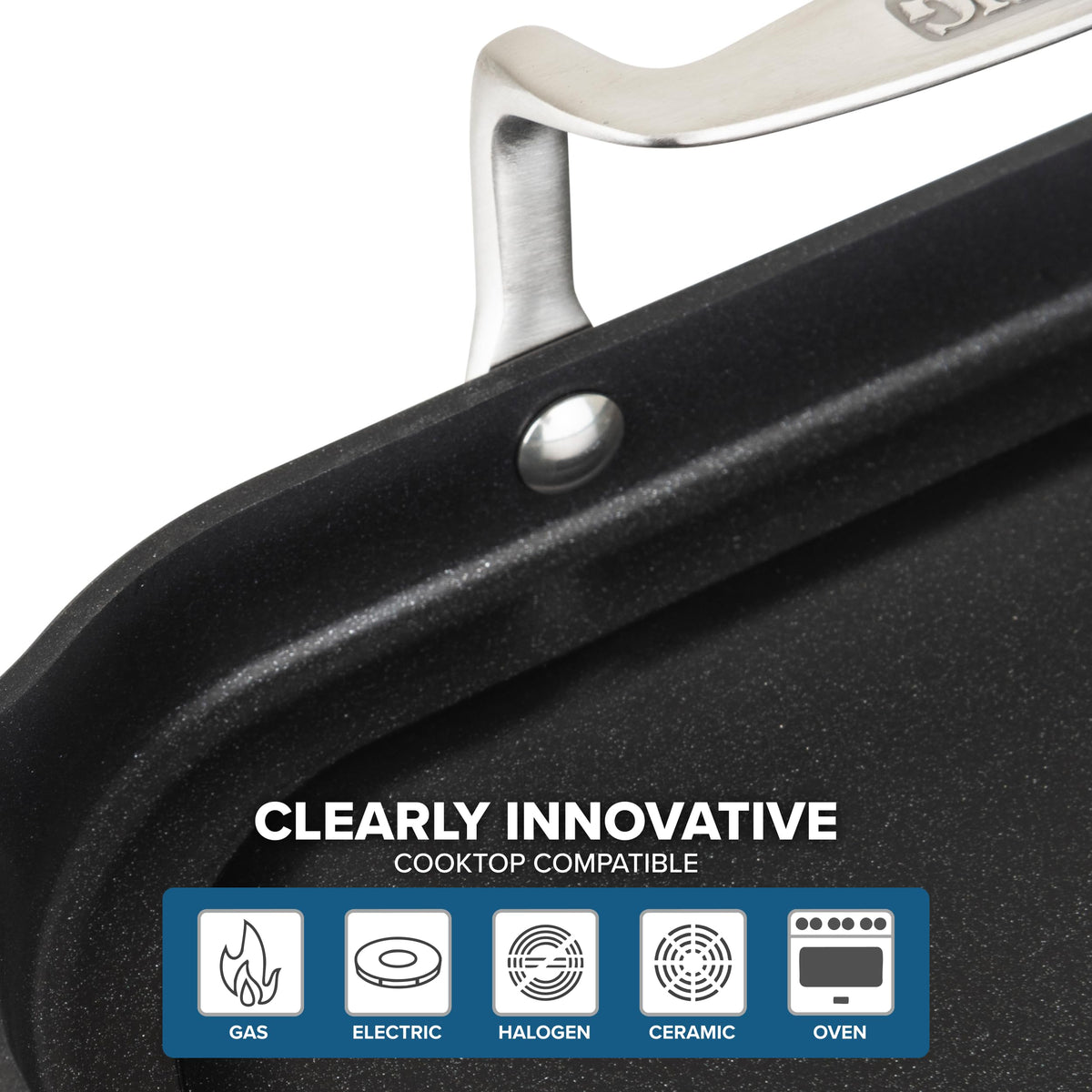 Viking oven-safe up to 400 F enables stovetop to oven transitions.