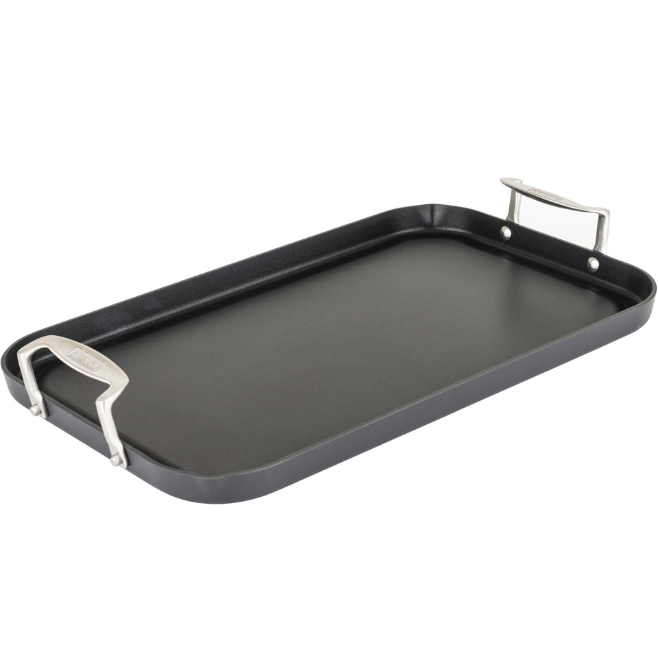 Viking nonstick double burner griddle surface for easy food release and even browning.