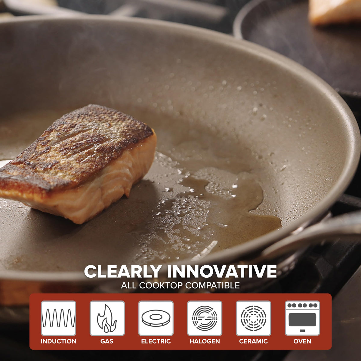 Viking PureGlide Pro 3-Ply pan with drip-free rim for clean serving.