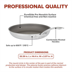 Viking PureGlide Pro 3-Ply pan in oven setting up to 600°F for versatile cooking.
