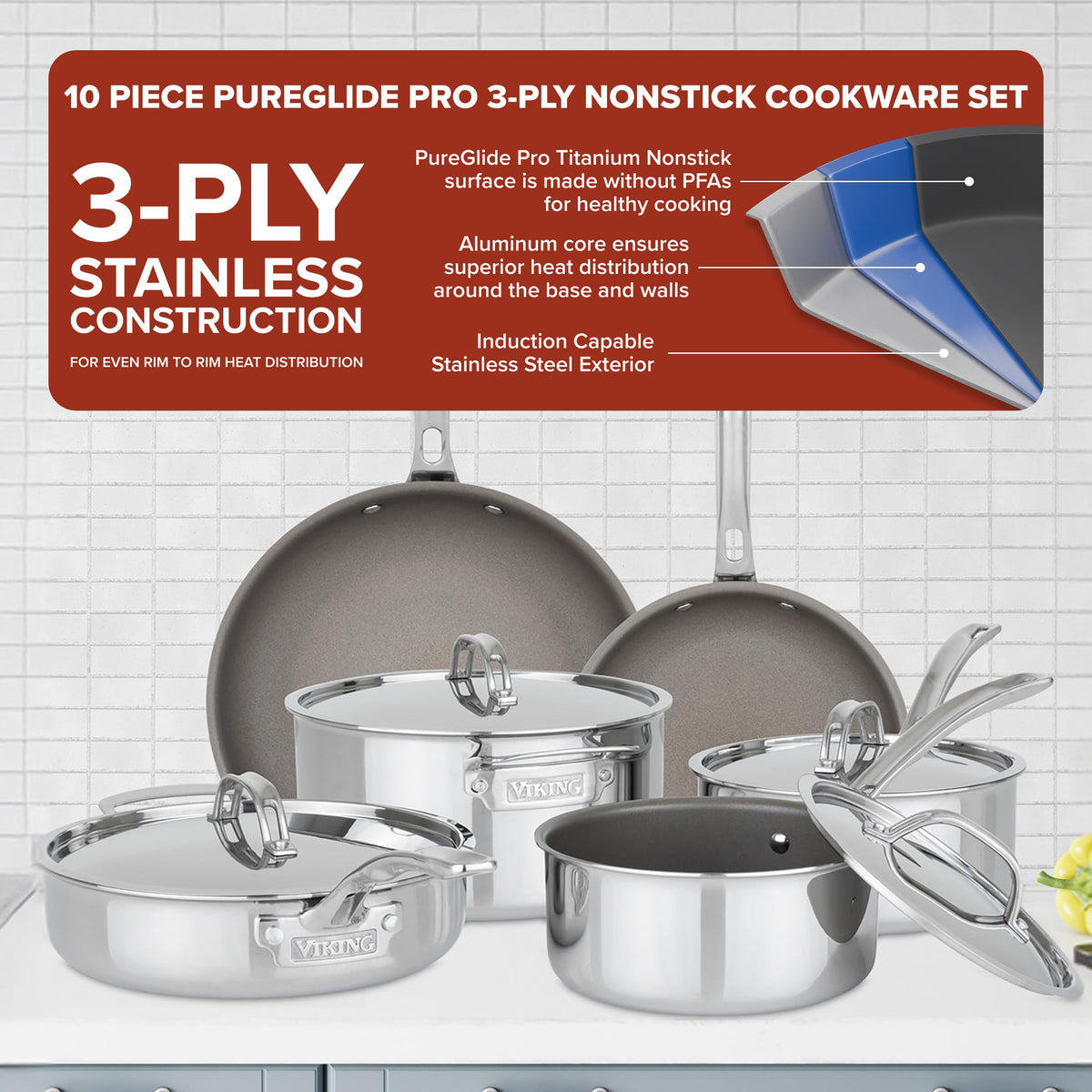 Viking PureGlide Pro 3-Ply saucepan top view shows versatile cooking potential