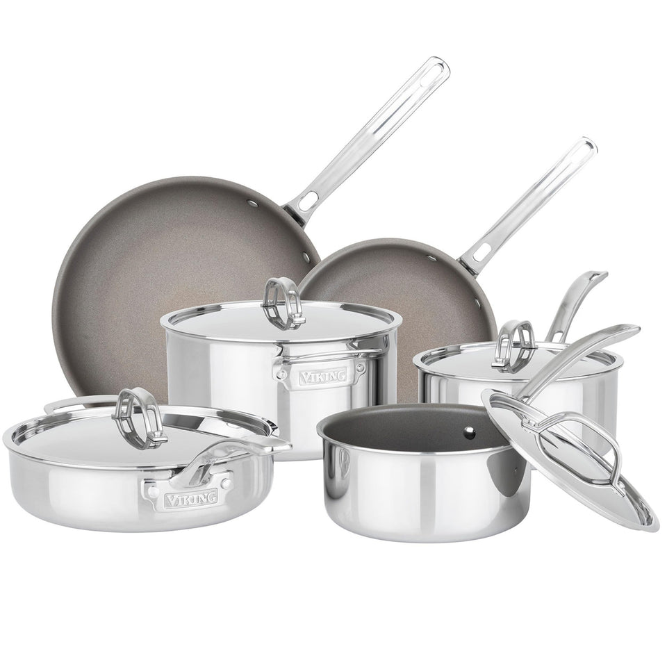 Viking PureGlide Pro 3-Ply skillet on stove delivering even heat for consistent searing
