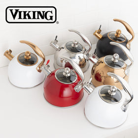 Viking tea kettle on a stove demonstrates induction compatibility