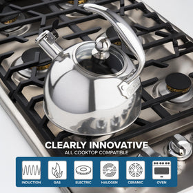 Viking tea kettle satin silver finish adds modern kitchen style