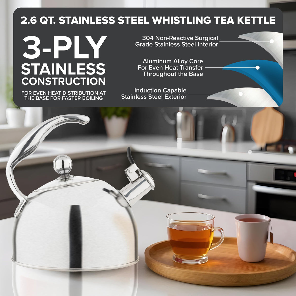 Viking tea kettle whistle signals boil for easy timing