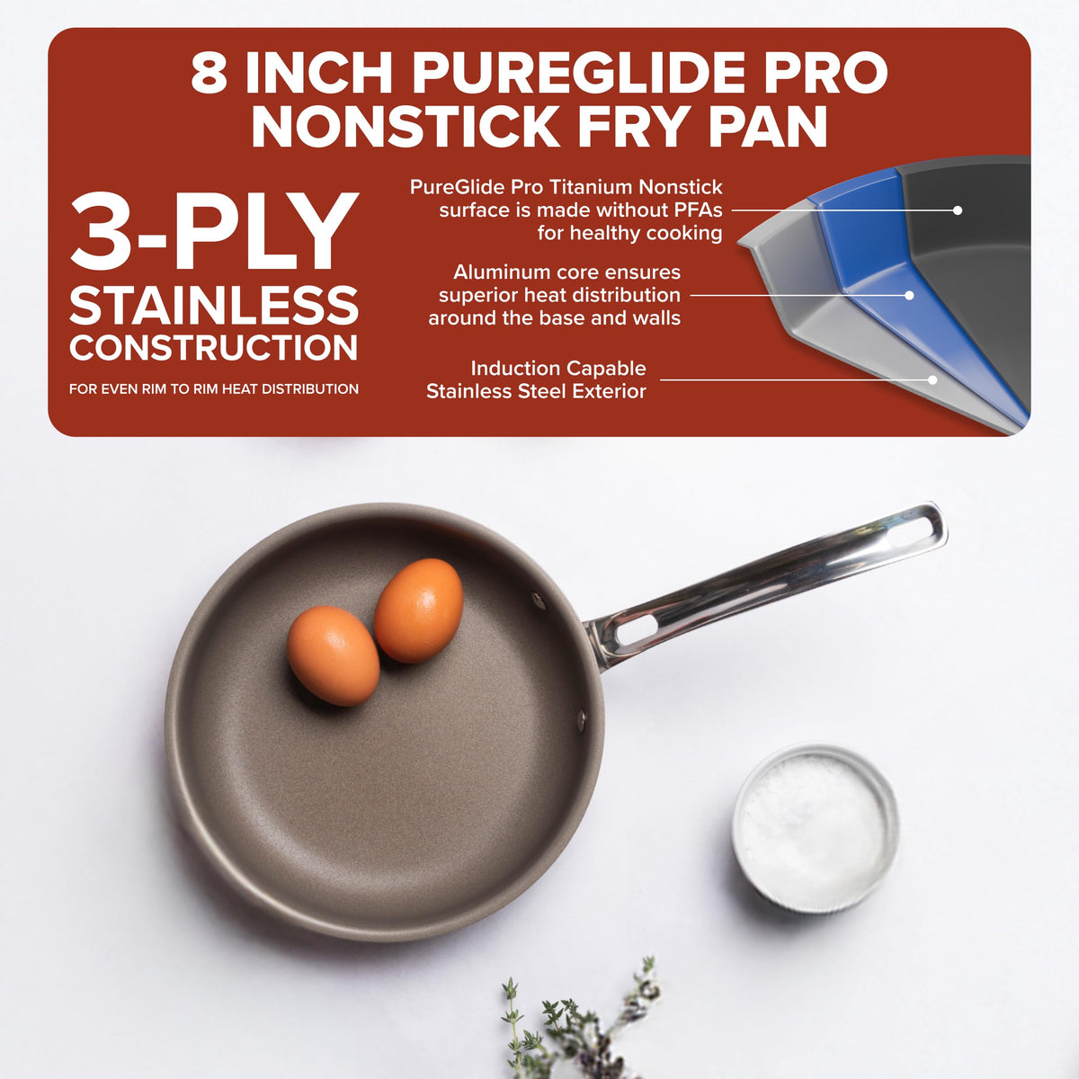Viking PureGlide Pro 3-Ply pan handle closeup, secure grip for safe cooking
