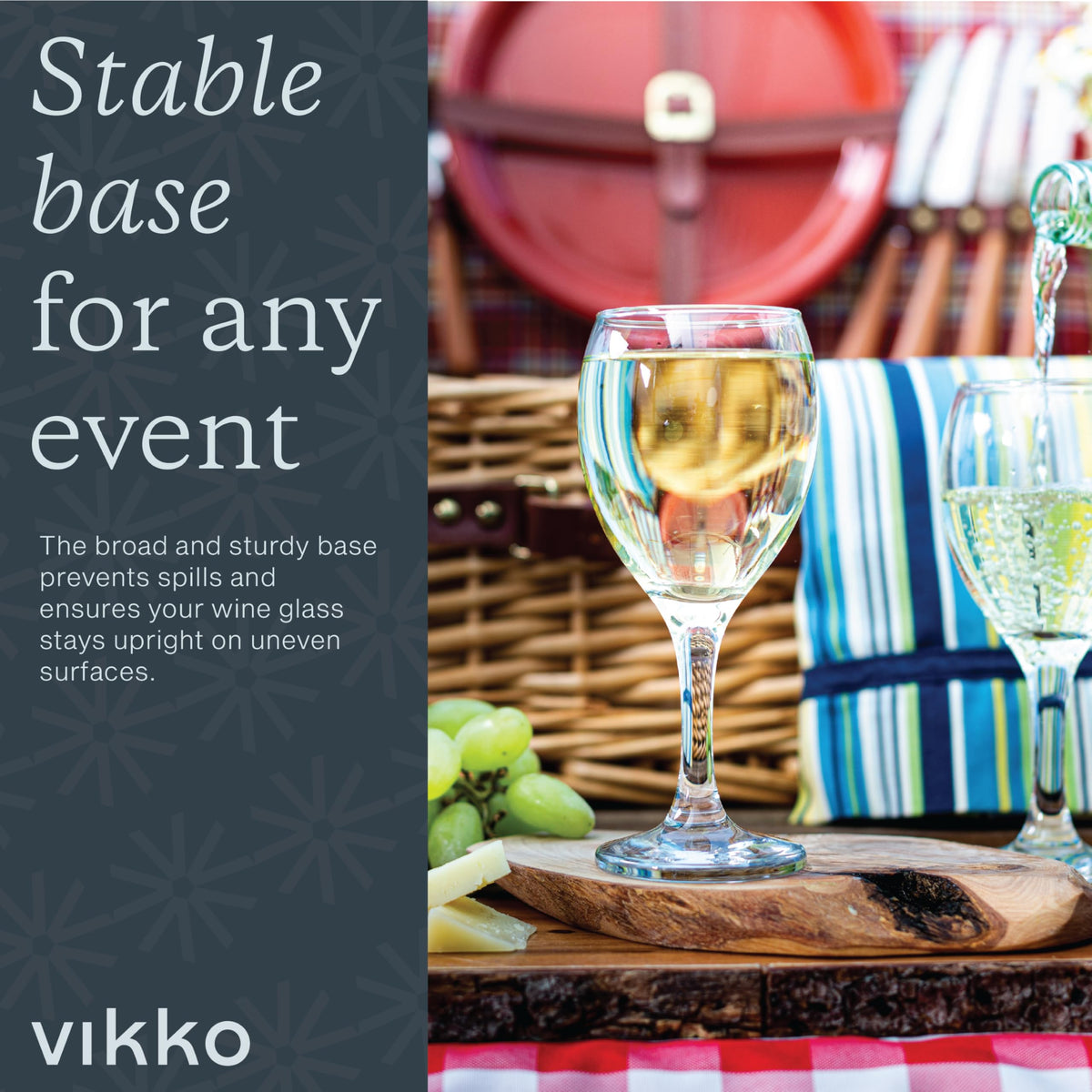 Compact Vikko wine glasses ideal for patio sipping and easy stacking.