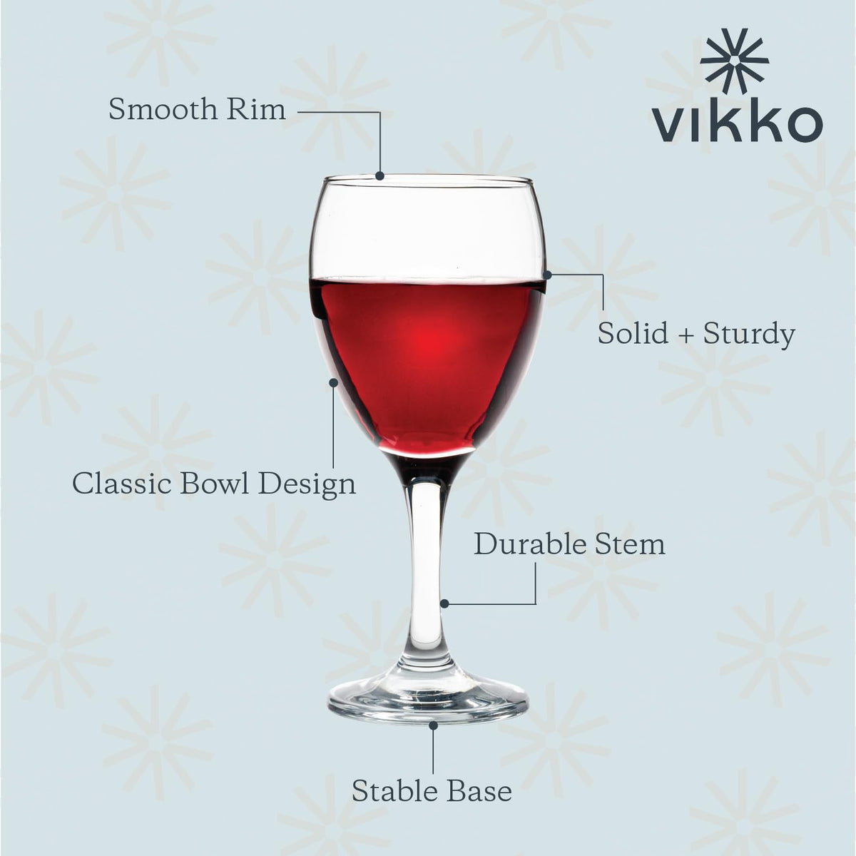 Vikko dishwasher-safe wine glasses ready for quick cleanup.