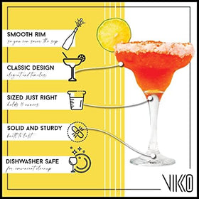 Vikko margarita glass with wide rim, great for salt or sugar rims.
