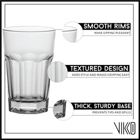 Vikko Morocco collection beveled ridges glass with secure grip and elegant silhouette.