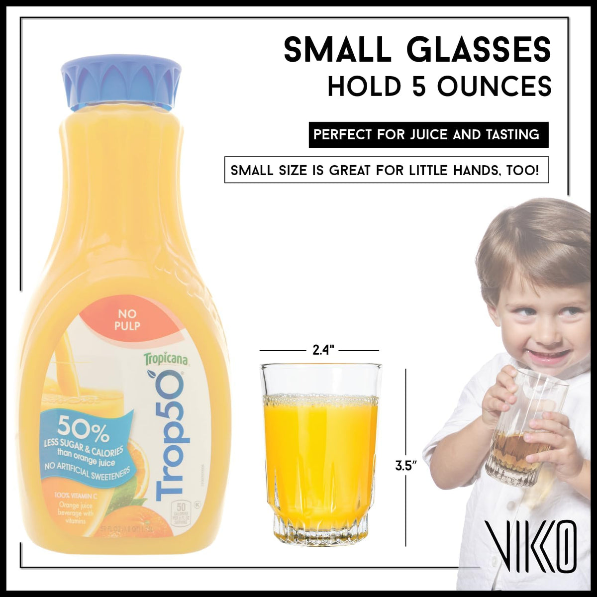 Vikko small juice glasses 5oz capacity side view, perfect for portion-controlled tastings.