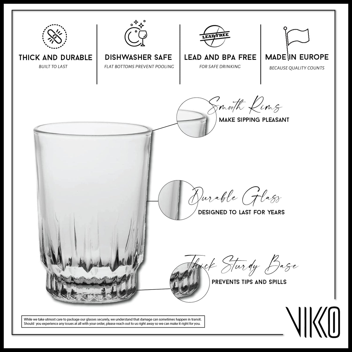 Vikko small juice glasses clear glassware close-up, highlighting crystal clarity.