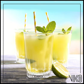 Vikko small juice glasses six-pack on table, versatile for juice, water, and tastings.
