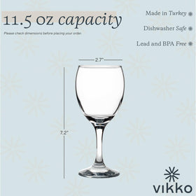 Vikko thick-base stem wine glasses built to resist breakage.