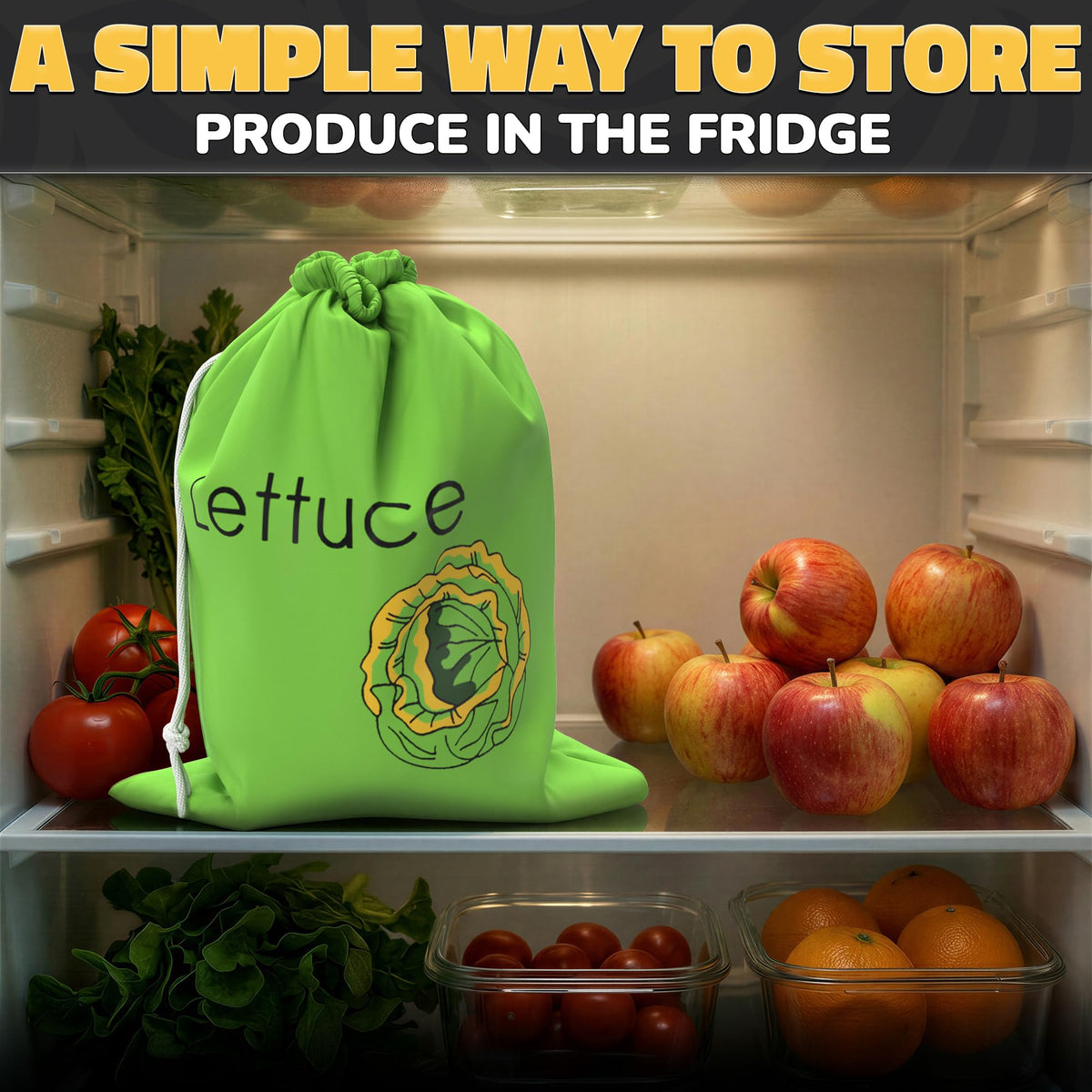 VIKROM 13.77-by-11-inch bags organize greens and carrots in the fridge.
