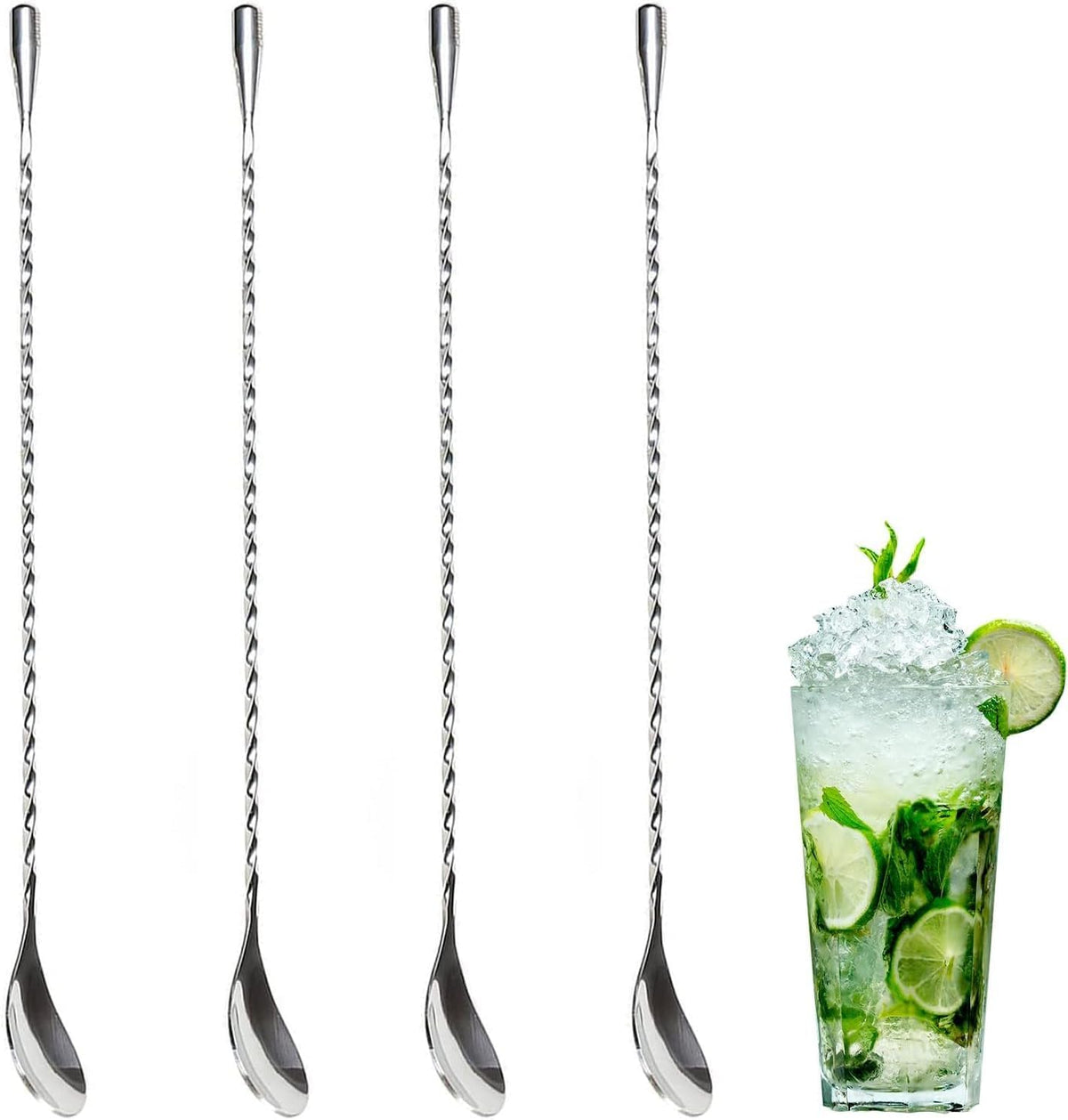 VIKROM 4pc bar spoon set for precise cocktail stirring at home and bar.